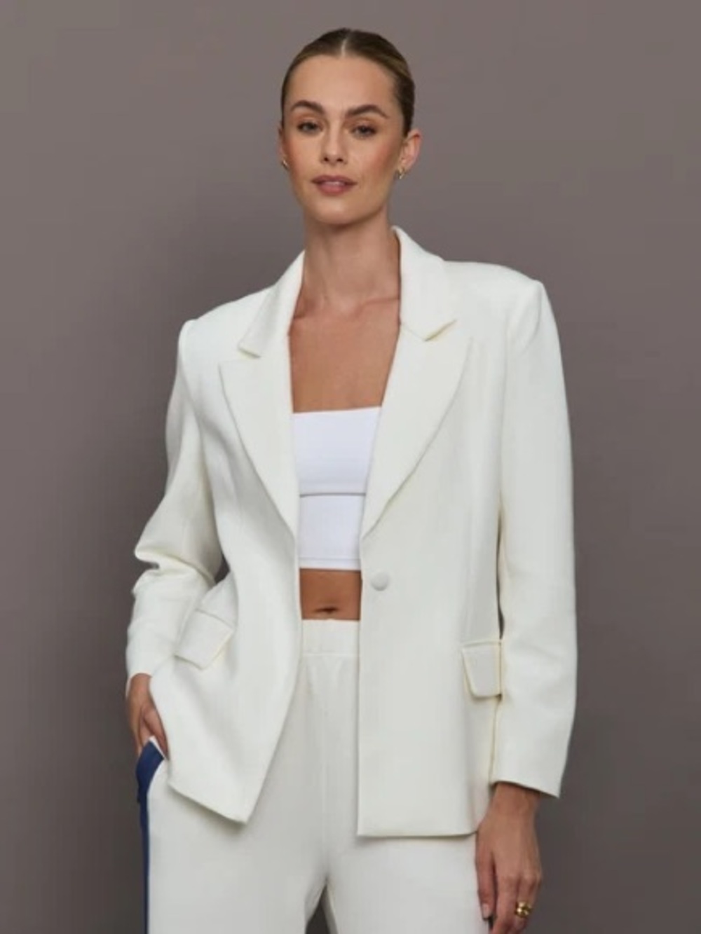 Carbon 38 White Double Breasted Belted Blazer Size M